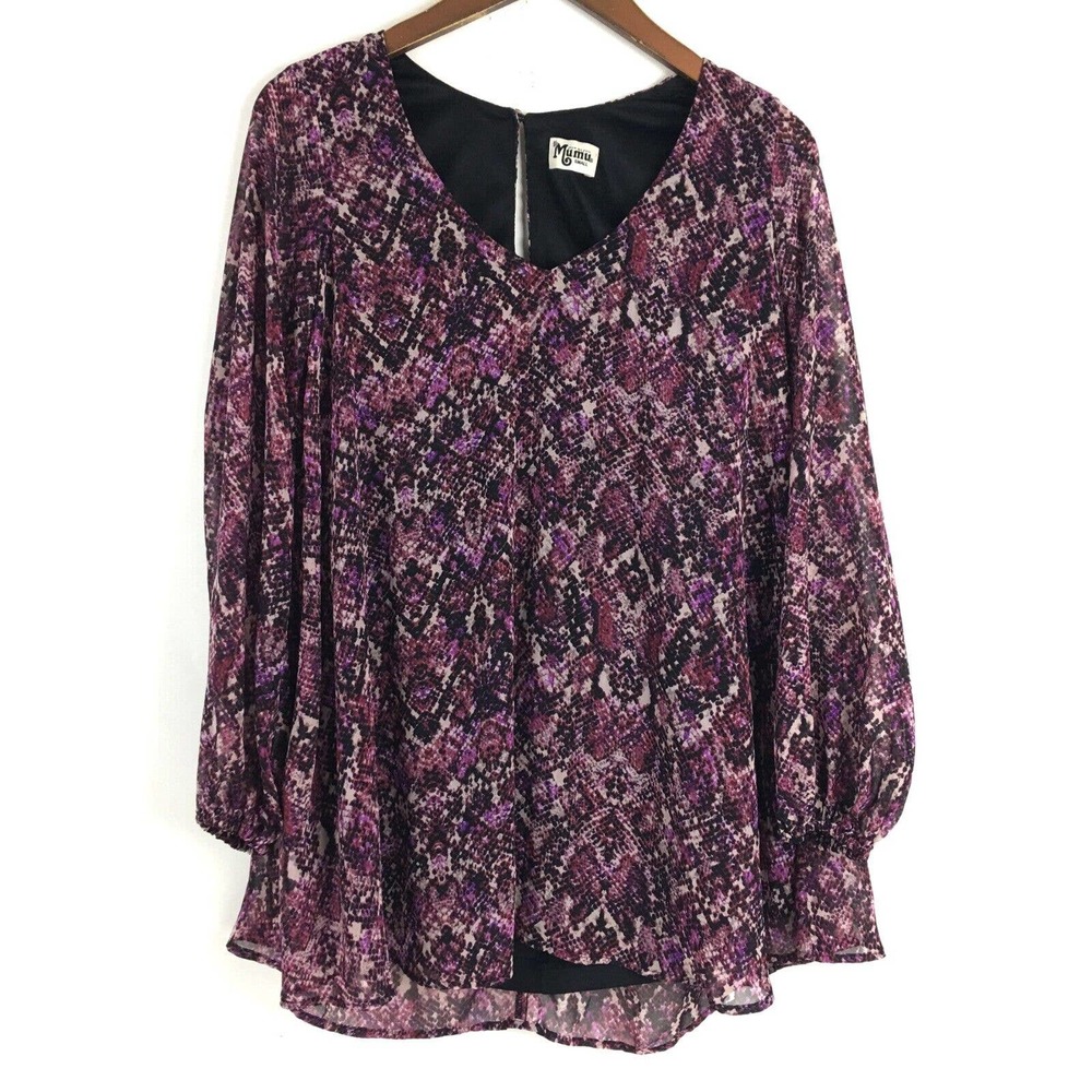 Show Me Your Mumu Women Top Small Pink Snake Skin Print Tunic Blouse Chiffon
